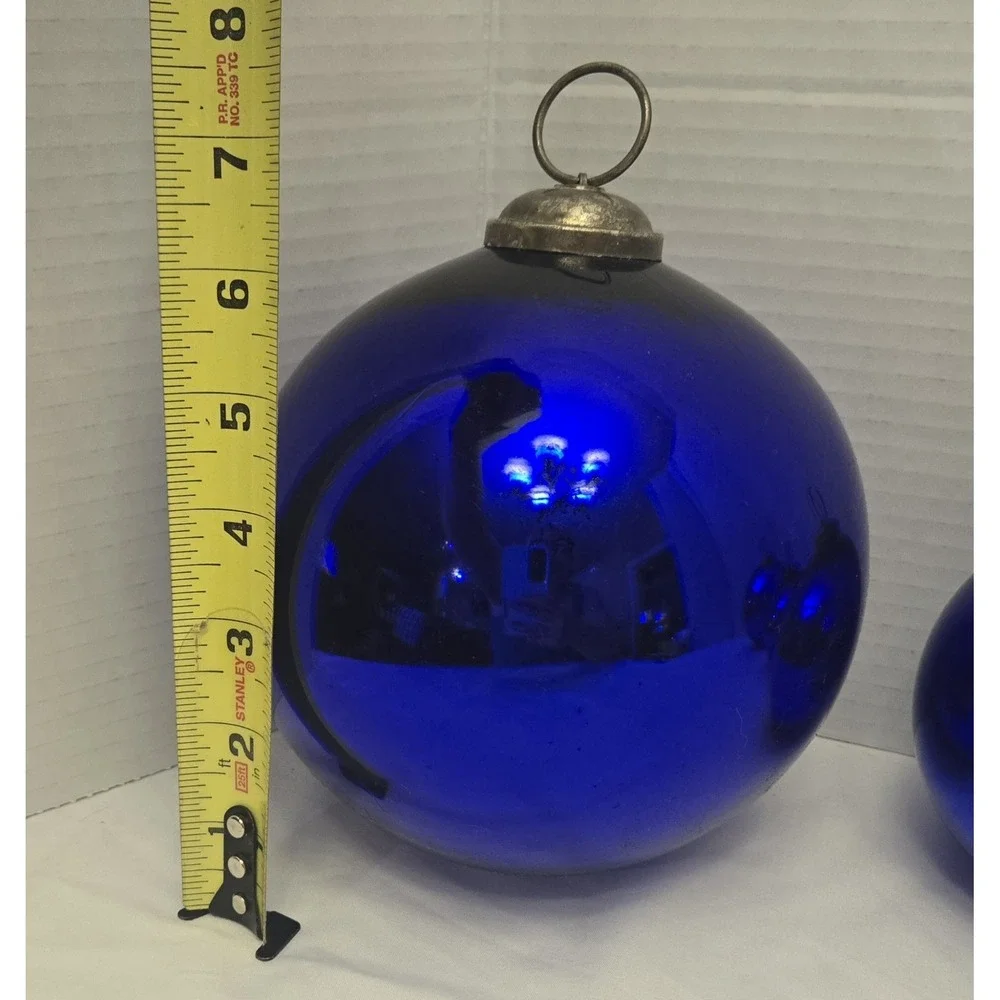 Antique German Kugel Ornaments - Cobalt Blue Mercury Glass Set (Two 6